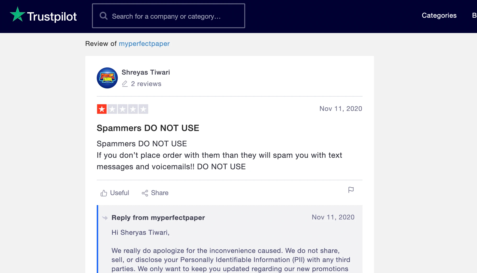 MyPerfectPaper reviews on Trustpilot